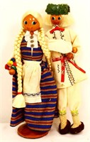 Vintage Latvian folk art wooden doll couple