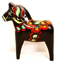 Vintage painted wood black Swedish Dala Horse