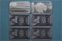 6 - Silver .999 Bars (4ozt TW)