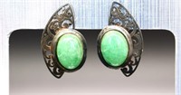 Pair vintage sterling oval gemstone earrings