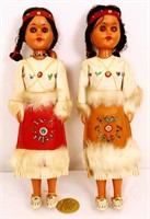 Pair vintage American Indian girl dolls
