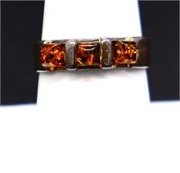 Vintage sterling amber stone estate ring