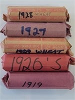 5 Rolls of 1920s Lincoln Wheat Cents