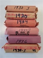 6 Rolls of 1930s Lincoln Wheat Cents