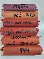 6 Rolls of 1940s Lincoln Wheat Cents