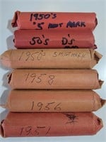 6 Rolls of 1950s Lincoln Wheat Cents