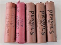 5 Rolls of 1950s Pennies