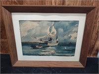 Vintage framed matted ship print