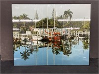 Vintage Boat Dock Reflections Framed Print