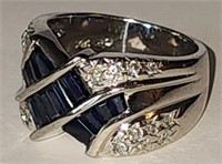 Fine 14K White Gold Diamond & Sapphire Ring