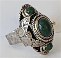 Fine "Taxco" Sterling & Green Stone "Poison" Ring