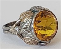 Vintage Sterling & Round Faceted Citrine Ring