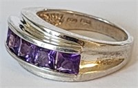 Vintage "Sterling" & Faceted Amethyst Ring