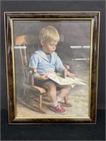 Little Boy Reading Book Framed Art Print