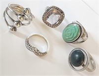 Lot of 5 Vintage Sterling Rings Sizes 3 1/2 to 8