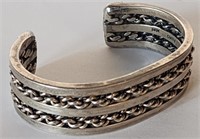 Native Americam Silver Cuff Bracelet Signed "HRM"