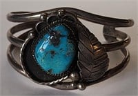 Native American Turquoise & Silver Cuff  Bracelet