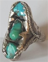 Native American Silver & Turquoise 3 Stone Ring