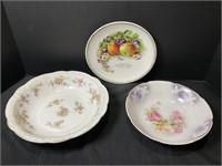 Vintage Floral & Fruit China Bowl & Plates