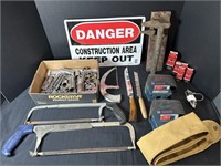 Dealer Box Lot Men’s Tools, Signs, Radio Tubes