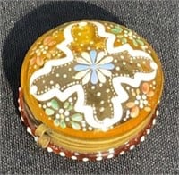 Antique Enamelled Amber Glass Patch Box