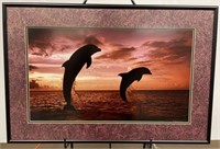‘Silhouette of Dolphins’ Framed Canvas Print