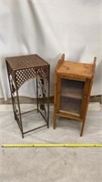 Metal Tall Plant Stand & Screened Wooden Pie Safe