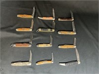 Vtg Antler Handle Pocket Knife Lot (12) Knives