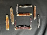 Small Antler Pocket Knife Lot 7 Knives