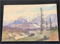 Antique Watercolor Painting - Mountain Landscape