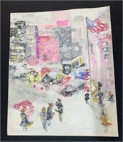 Watercolor & Gouache Painting - Cityscape Winter