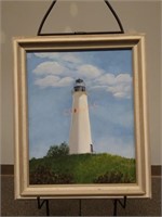 Framed E Tapscott Lighthouse In a Field Painting