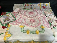Vintage Linen Lot Hankies Towels, Tablecloth