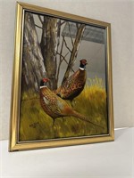 Vintage hand painted pheasant mirror