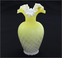 Vintage Satin Glass Yellow Quilted Vase - 7" tall