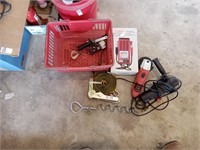 Hand grinders, ratchet strap, battery tester, and
