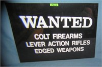 Wanted Colt firearms retro style advertising sign