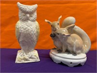 Royal Copenhagen Squirrel Figurine, Belleek Owl