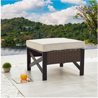 Rattan Outdoor Ottoman with Beige Cushion