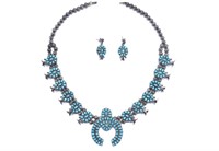 Turquoise & Sterling Squash Blossom Necklace Set