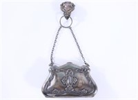 Victorian Sterling Purse & Hanger w/satin Compartm