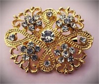 GORGEOUS GOLD & CLEAR CRYSTAL DESIGNER BROOCH