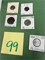 Italy, France, Hungary, Kenya coins