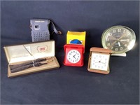 Alarm Clocks,Cross Pen Set & Philco Radio