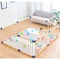 Natural Wooden Baby Playpen 140x200cm, Foldable