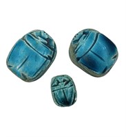 Lot Of 3 Antique Egyptian Faience Scarab Beads