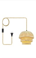 PLUG IN PENDANT LIGHT RATTAN HANGING LAMP WITH