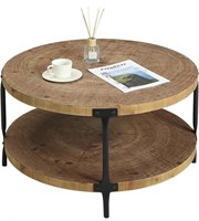 AWESCUTI 2 TIER ROUND WOODEN TABLE (BROWN AND