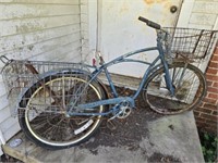 Vintage Blue Metal Bike with Basket