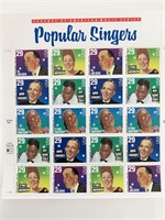USPS Popular Singers Sheet of Twenty 29 Cent Stamp